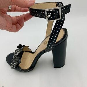 Circus by Sam‎ Edelman Merle Black Heels Sandals Size 8.5 Studded 3D Floral EUC